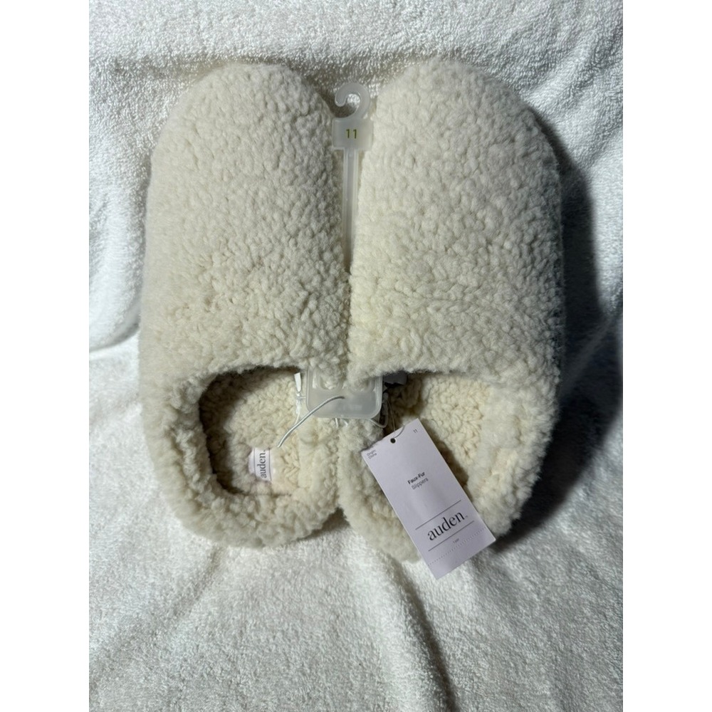 Auden Womens Cream Faux Fur Sherpa Platform Slippers House Shoes Size 11 NWT